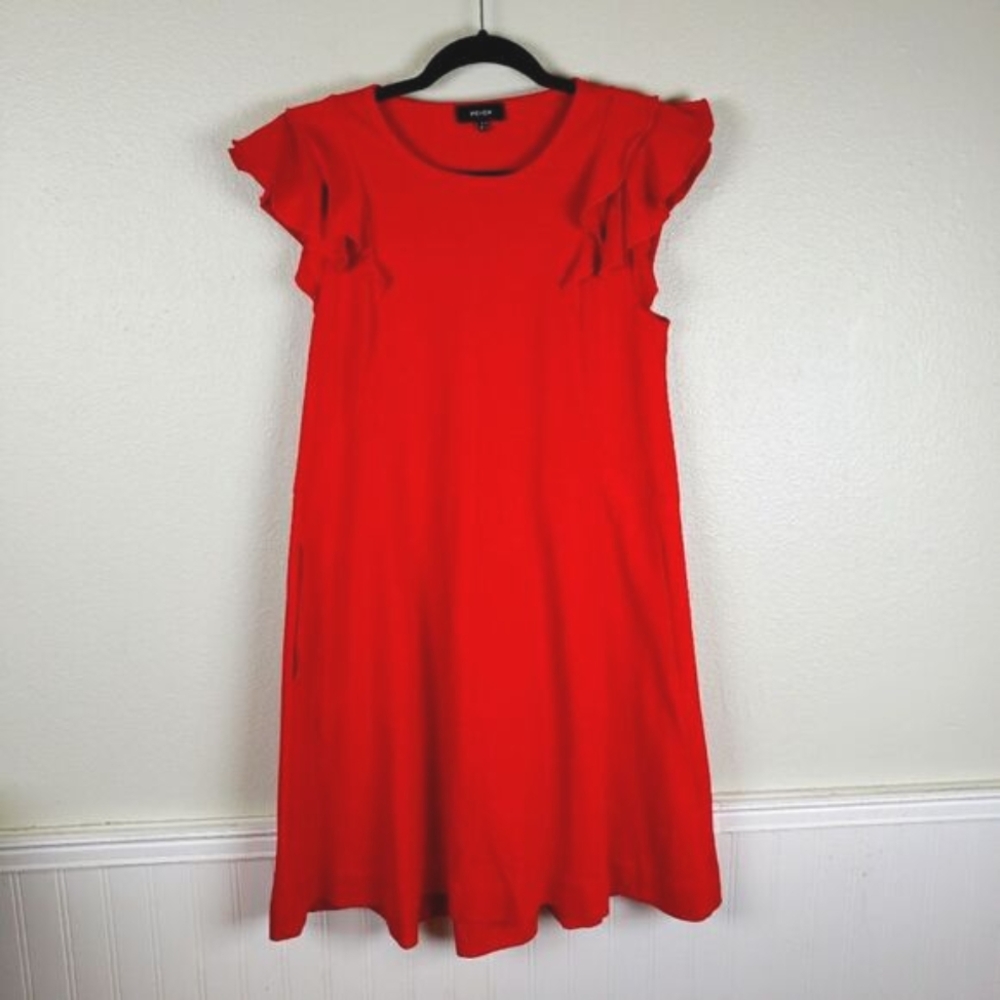 Women's ME+EM Reddish Orange Midi Ruffled Short Sleeve A-Line dress Size 06